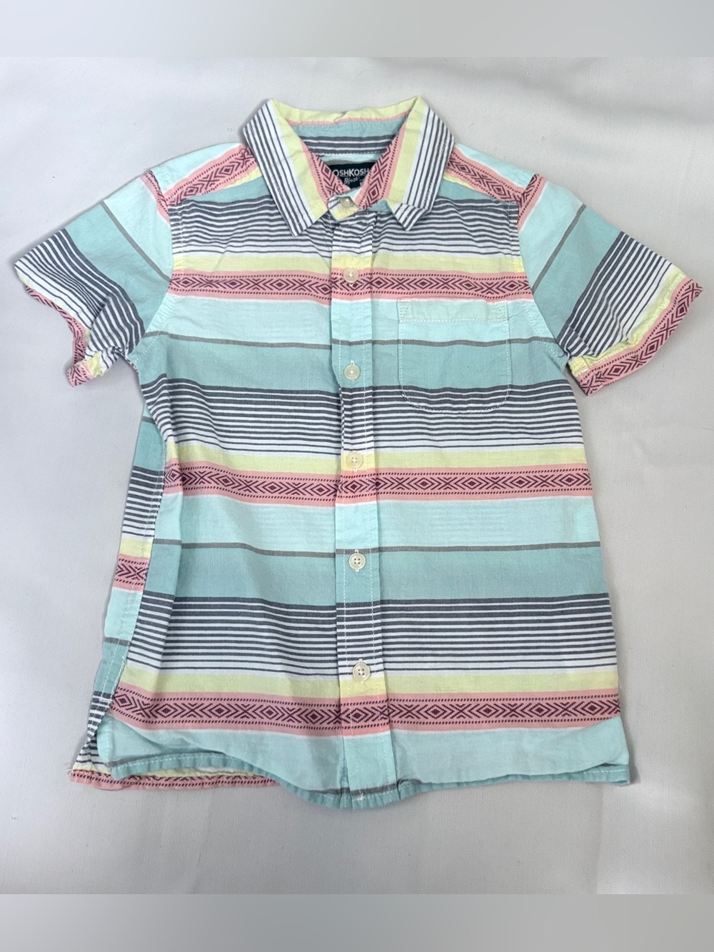 OshKosh B'gosh Boys Striped Southwest Short Sleeve Button Down Shirt Size 6 Mint
